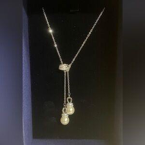 Swarovski Silver Y Necklace with Pearl Accents
